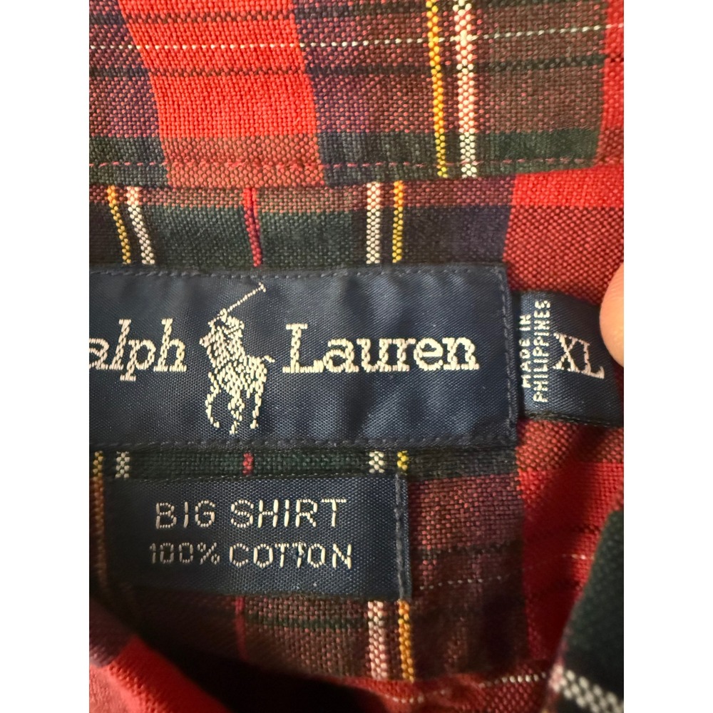 Ralph Lauren Big Shirt Mens XL Red Plaid Long Sleeve Button Down Cotton - Picture 5 of 5